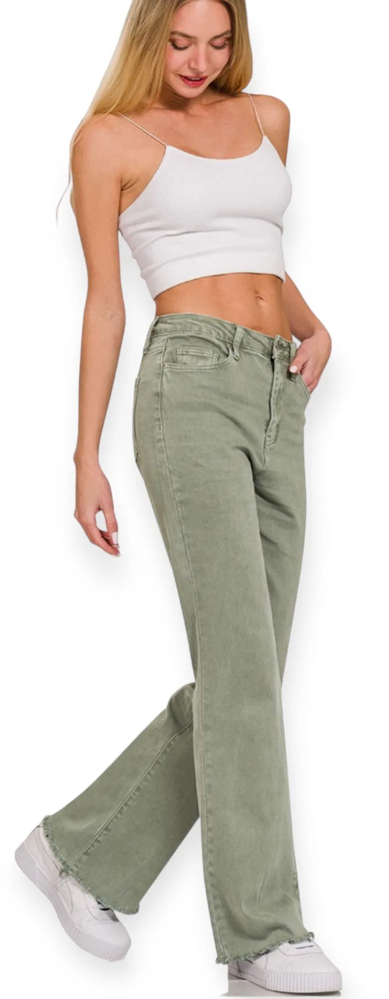 Gianna Straight Wide Pants- Olive