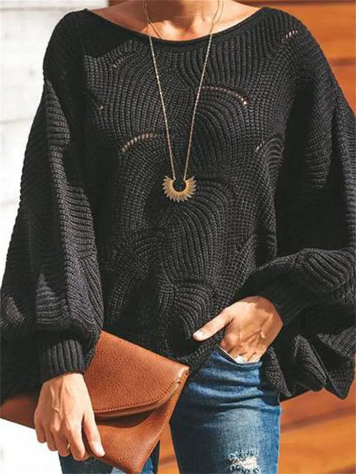 Irregular Loose Lantern Sleeve Hollow Sweater