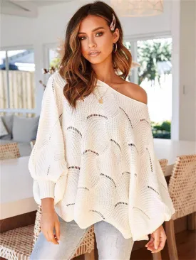 Irregular Loose Lantern Sleeve Hollow Sweater