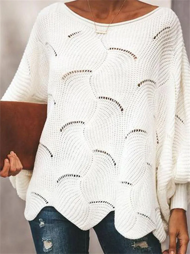 Irregular Loose Lantern Sleeve Hollow Sweater