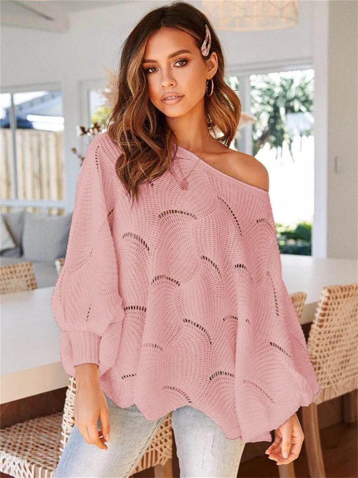 Irregular Loose Lantern Sleeve Hollow Sweater