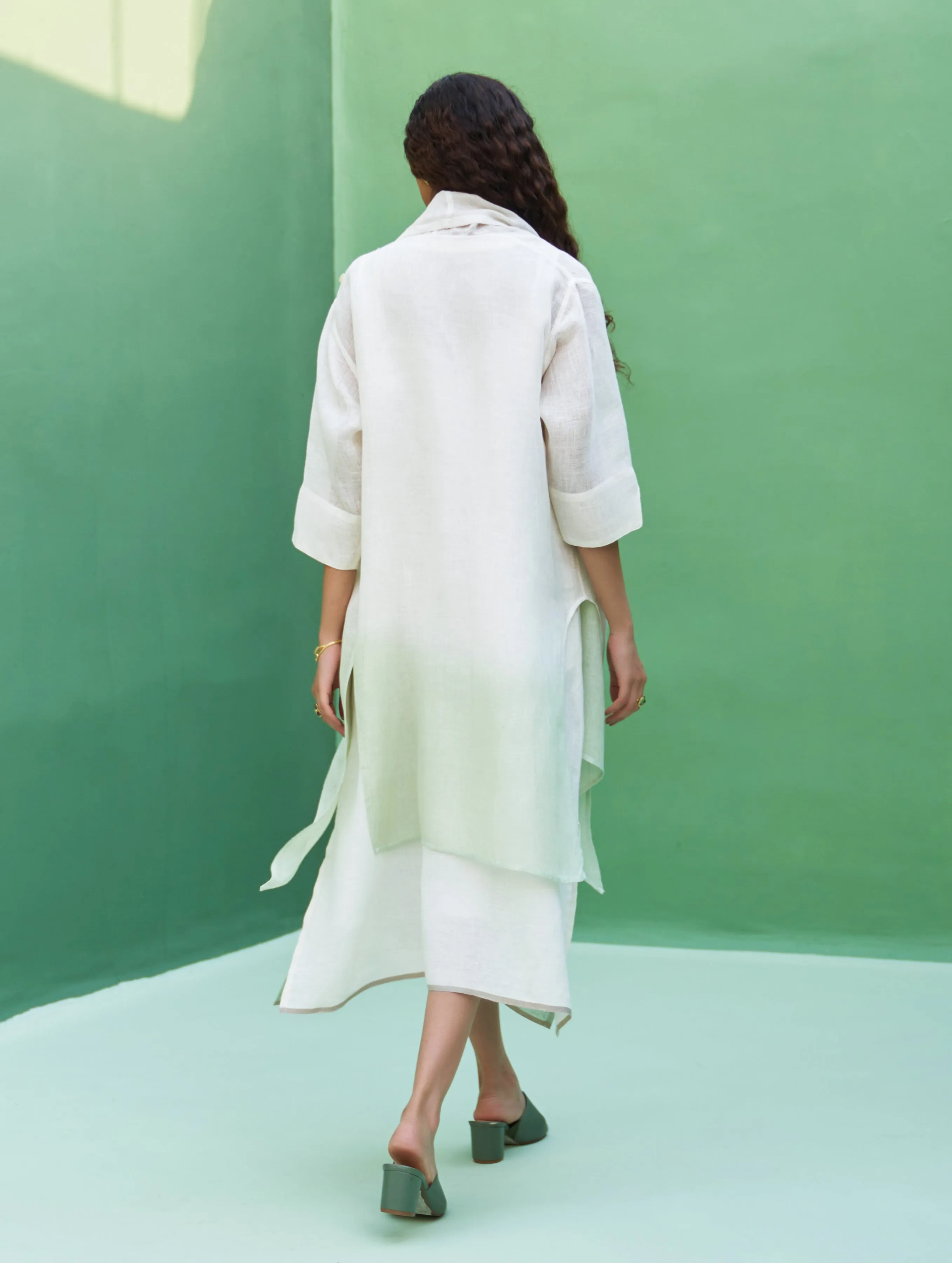 Jin Linen Dress With Overlay - Ivory