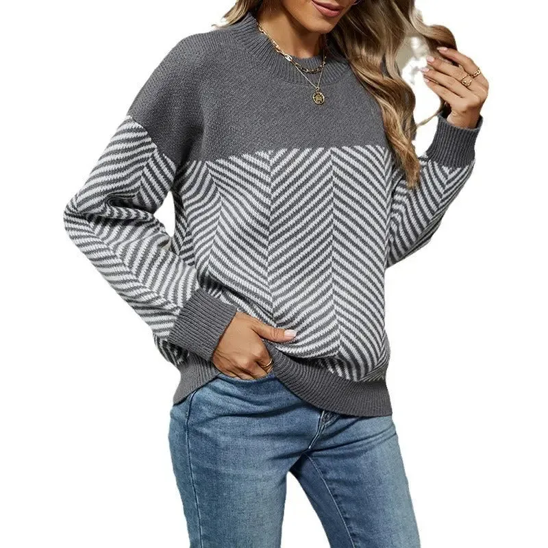 Lazy Striped Sweater Women's Long Sleeve