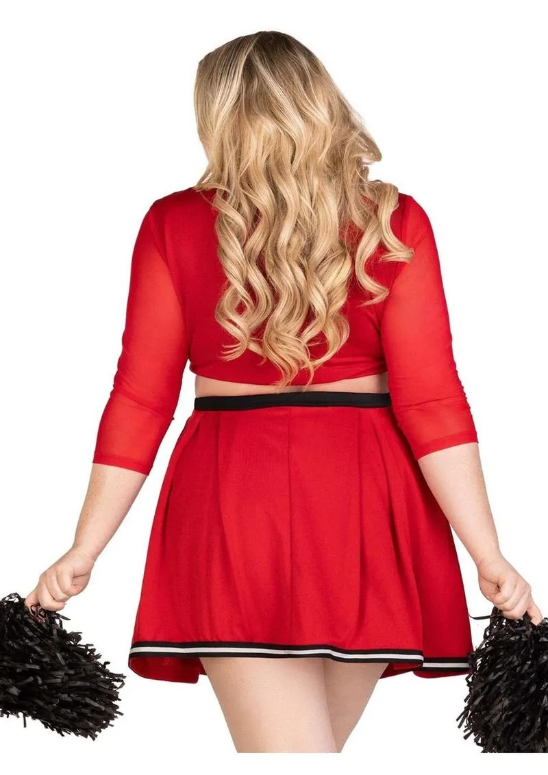 Leg Avenue Varsity Babe Set Crop Top with Cheer Logo, Pleated Skirt, and Pom Poms (3 Piece) - 1x/2x