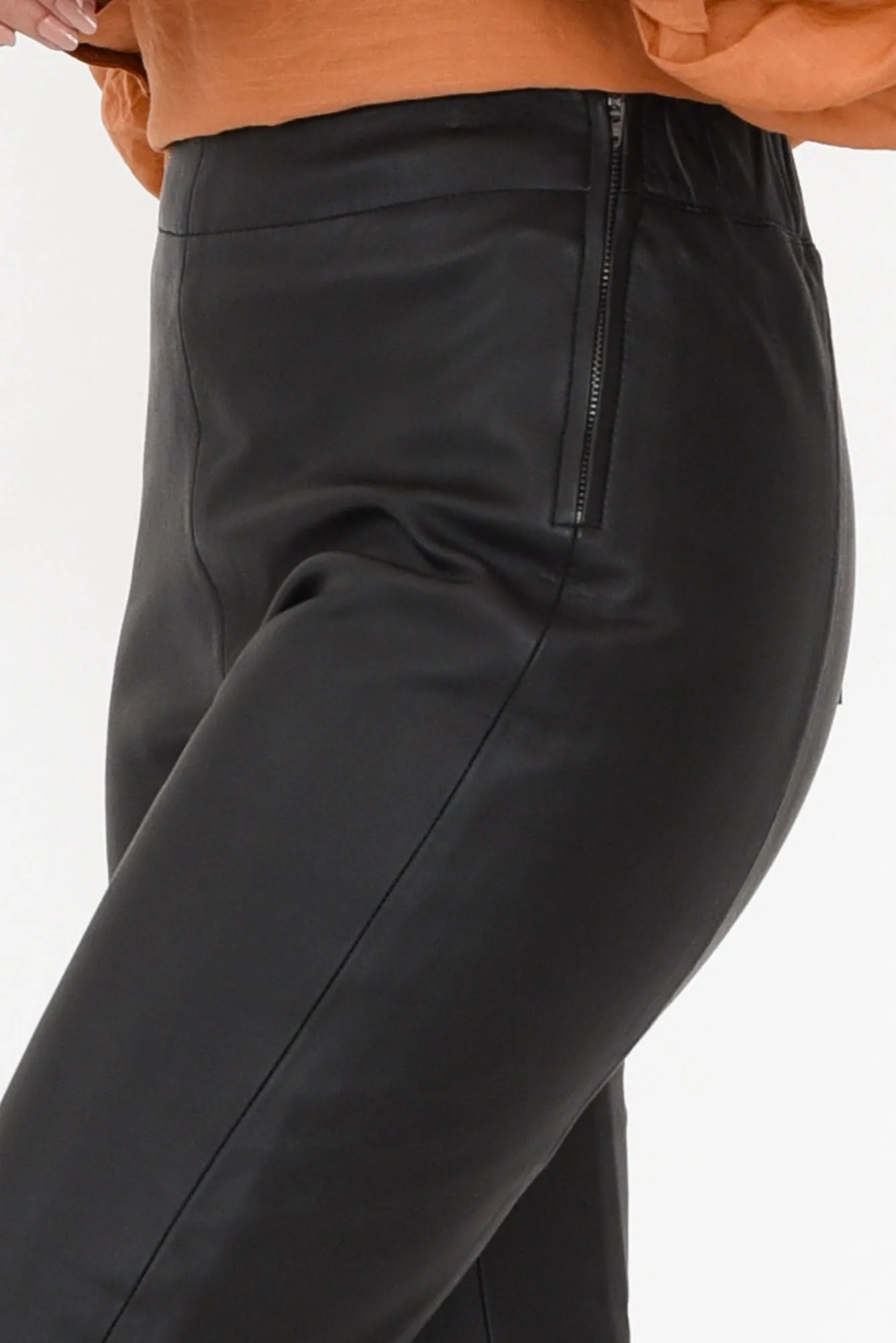 Lennon Black Straight Leather Pants