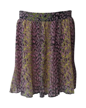 Leopard Print Pleated Crepe Skirt