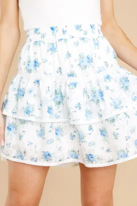 Like A Rose Blue Floral Print Skirt