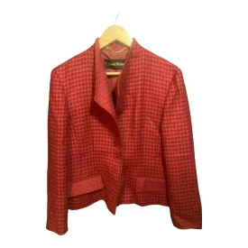 Louis Feraud Wool Red Dogtooth Skirt Suit Jacket - UK Size UK 14 Skirt - UK Size 12