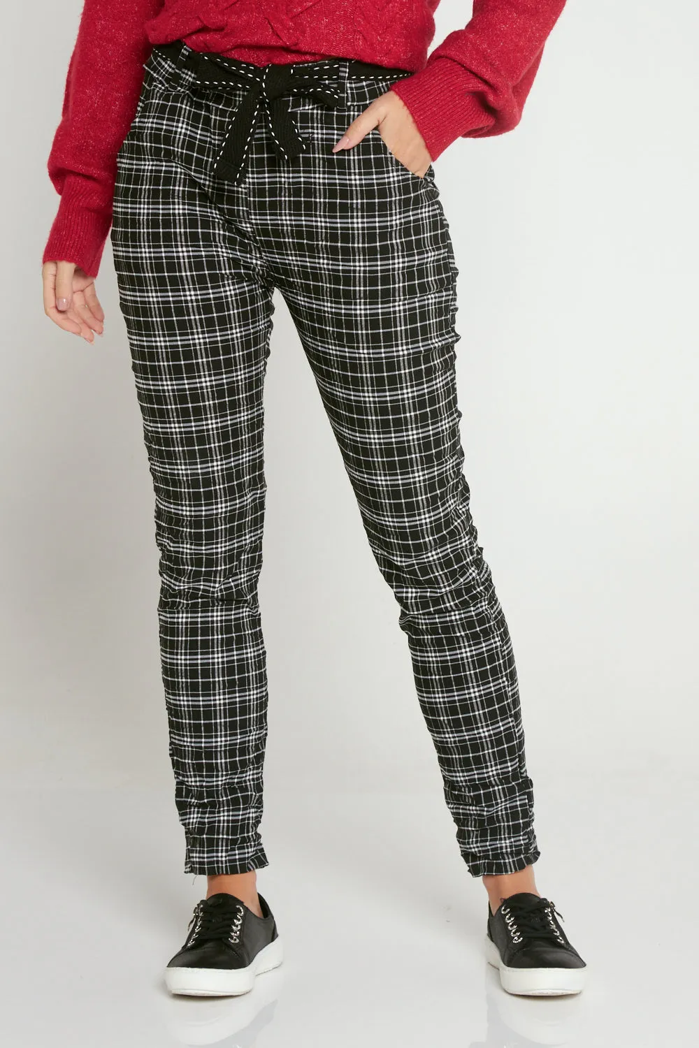 Megan Pants - Black/White Tartan