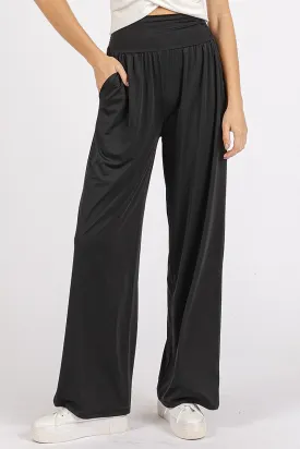 Mittoshop Stretch Banded Waist Wide Leg Pants with Pockets