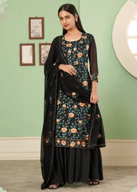 Multi Thread Soothing Black Georgette Palazzo Salwar Suit