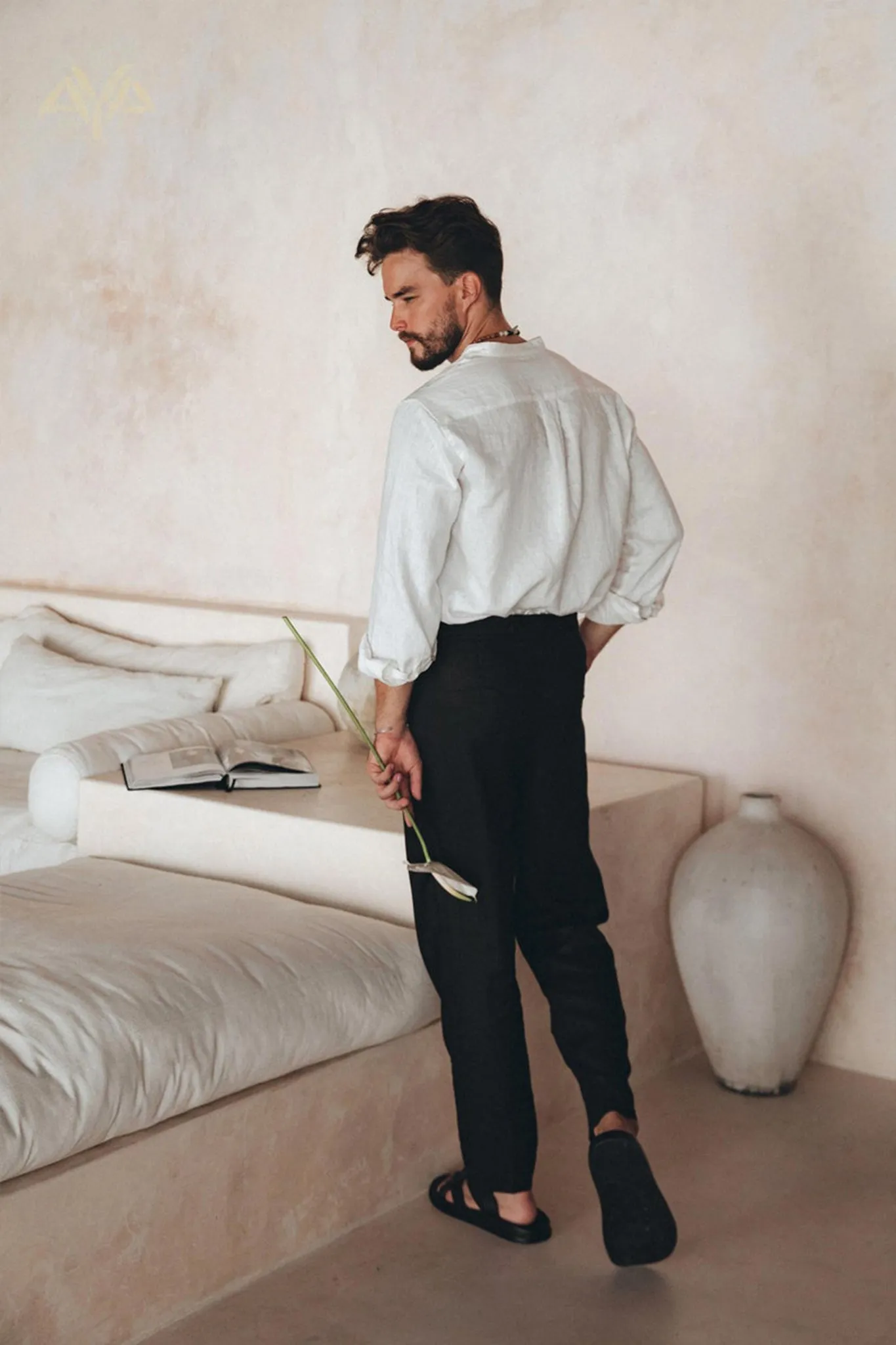 Off-White Linen Classic Minimalist Shirt for Men