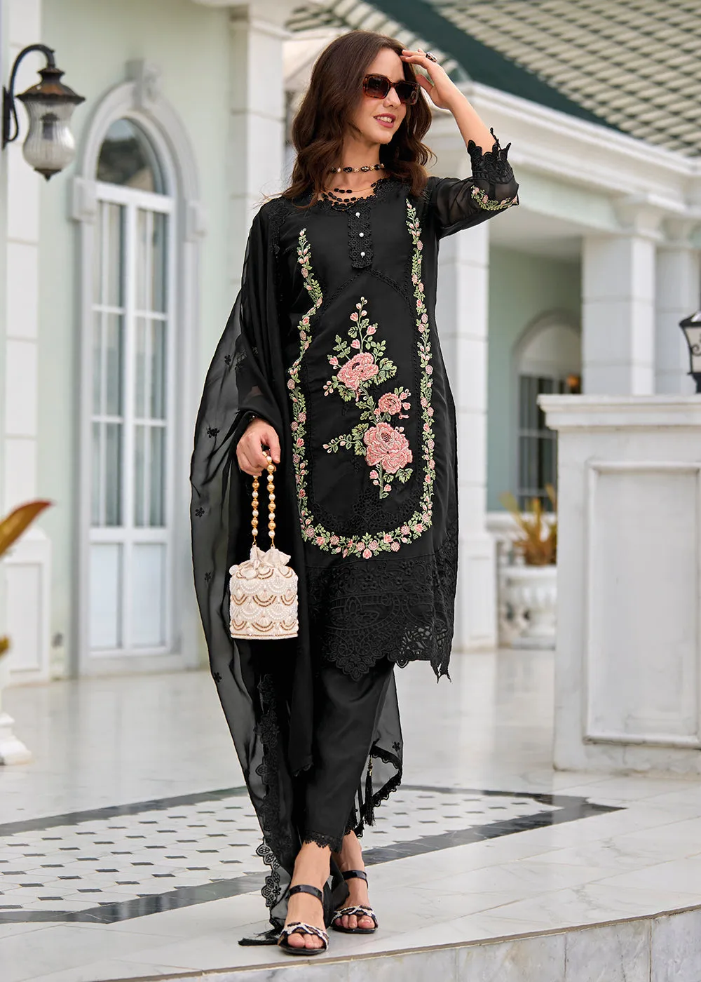 Pant Style Black Organza Eid Style Salwar Suit