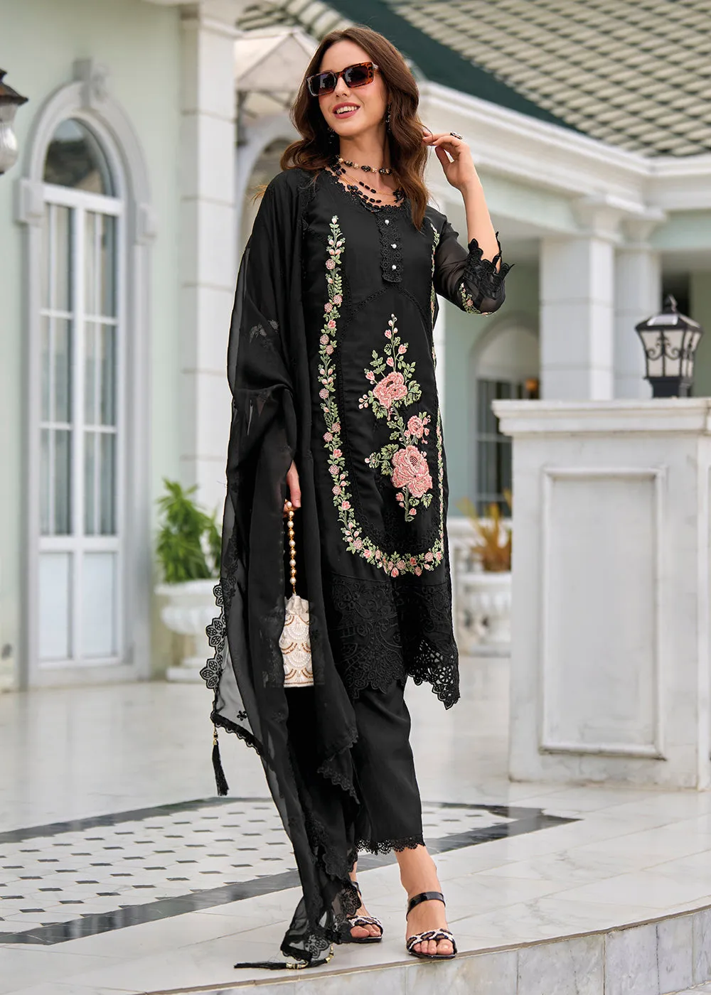 Pant Style Black Organza Eid Style Salwar Suit