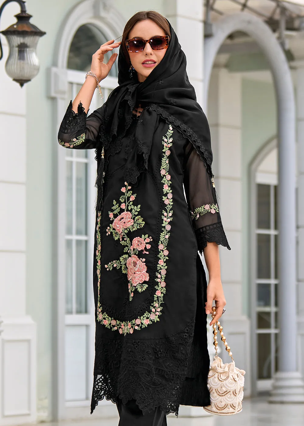 Pant Style Black Organza Eid Style Salwar Suit