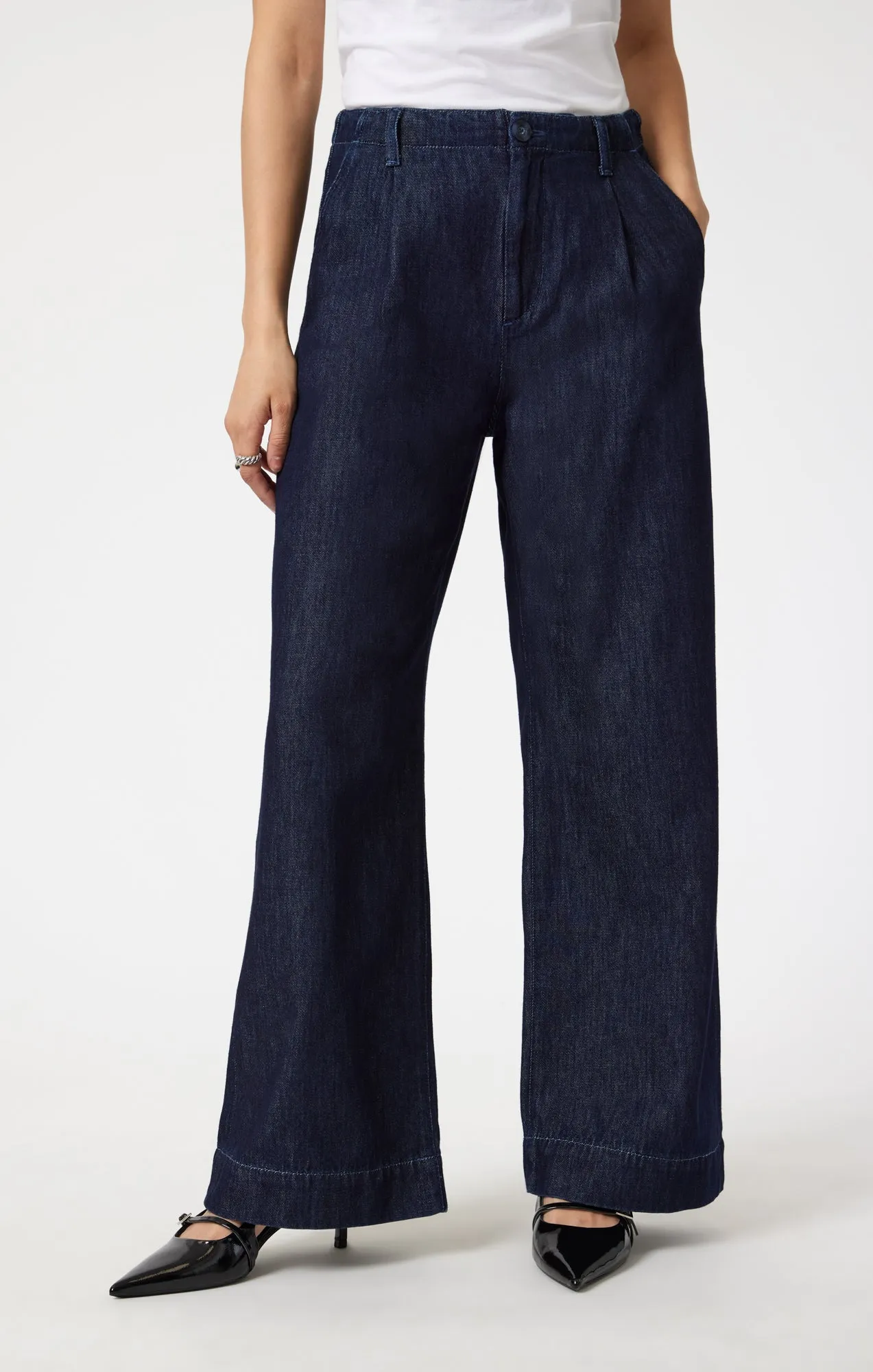 PERA PLEATED WIDE LEG IN RINSE DENIM