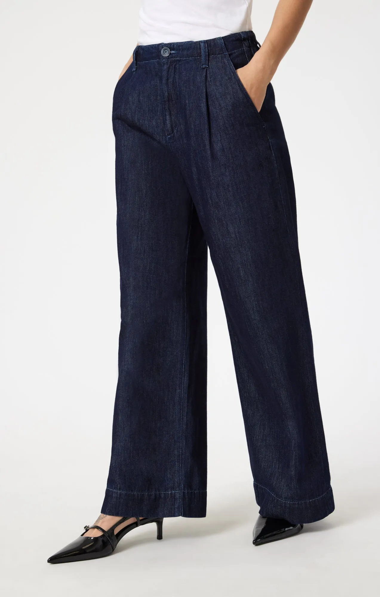 PERA PLEATED WIDE LEG IN RINSE DENIM