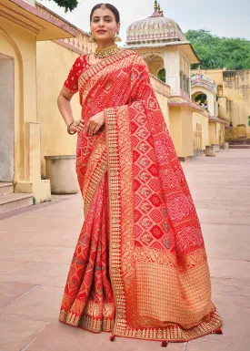 Persian Red Dola Silk Saree with Beautiful Embroidery work: Wedding Edition