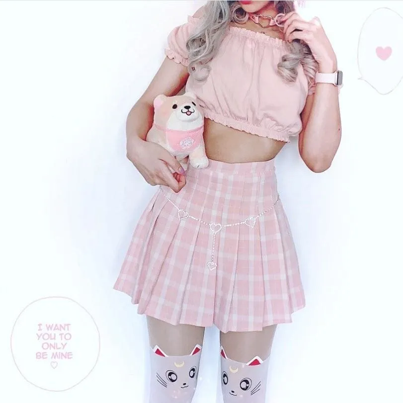 Pink Plaid School Girl Skirt