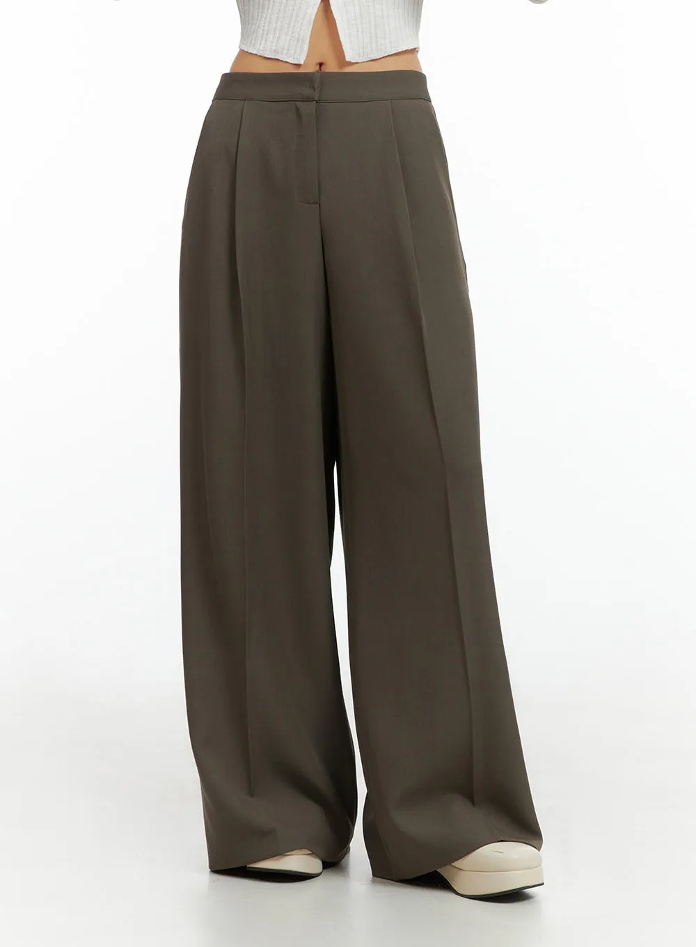 Pintuck Wide-Leg Tailored Pants IS402