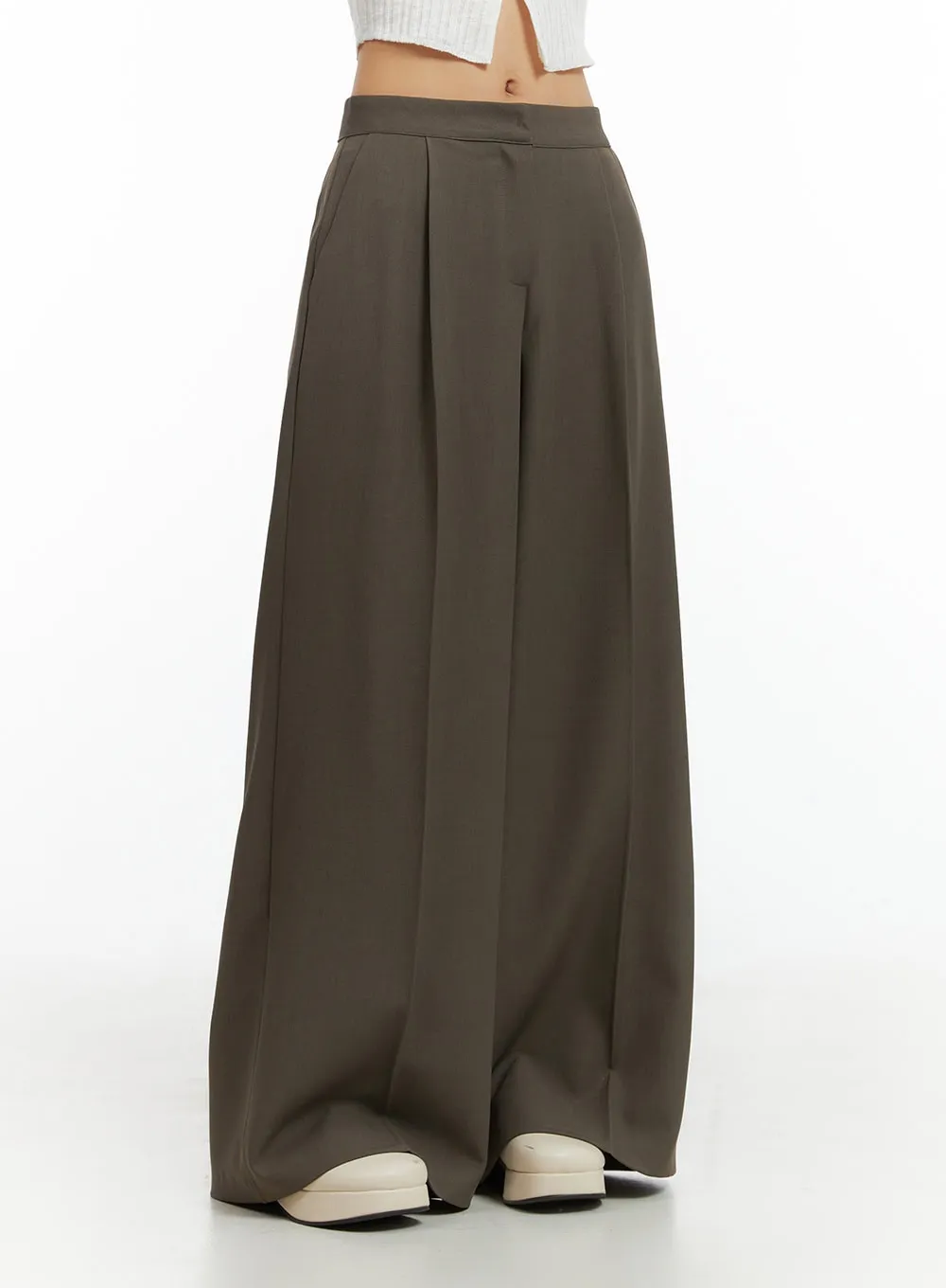 Pintuck Wide-Leg Tailored Pants IS402