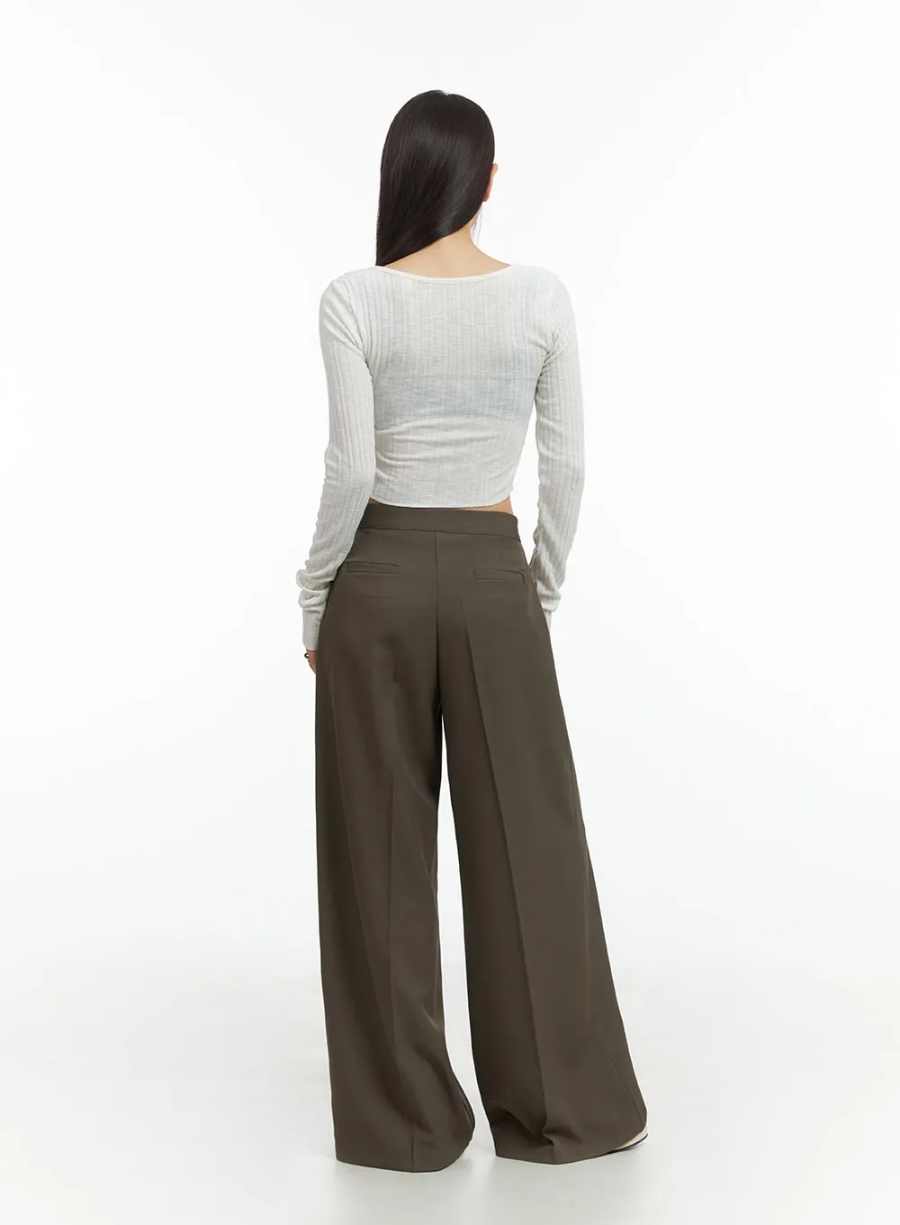 Pintuck Wide-Leg Tailored Pants IS402