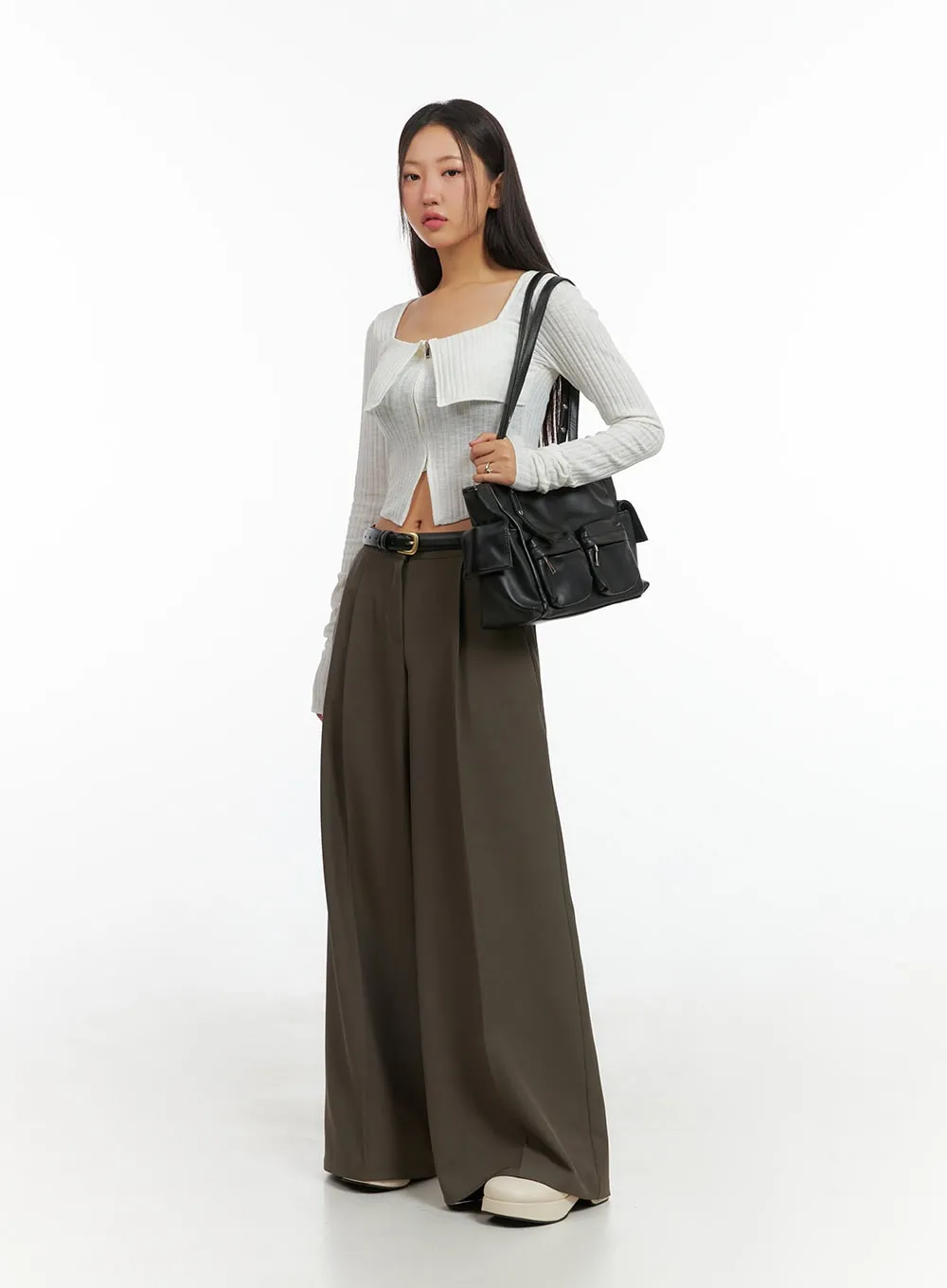 Pintuck Wide-Leg Tailored Pants IS402