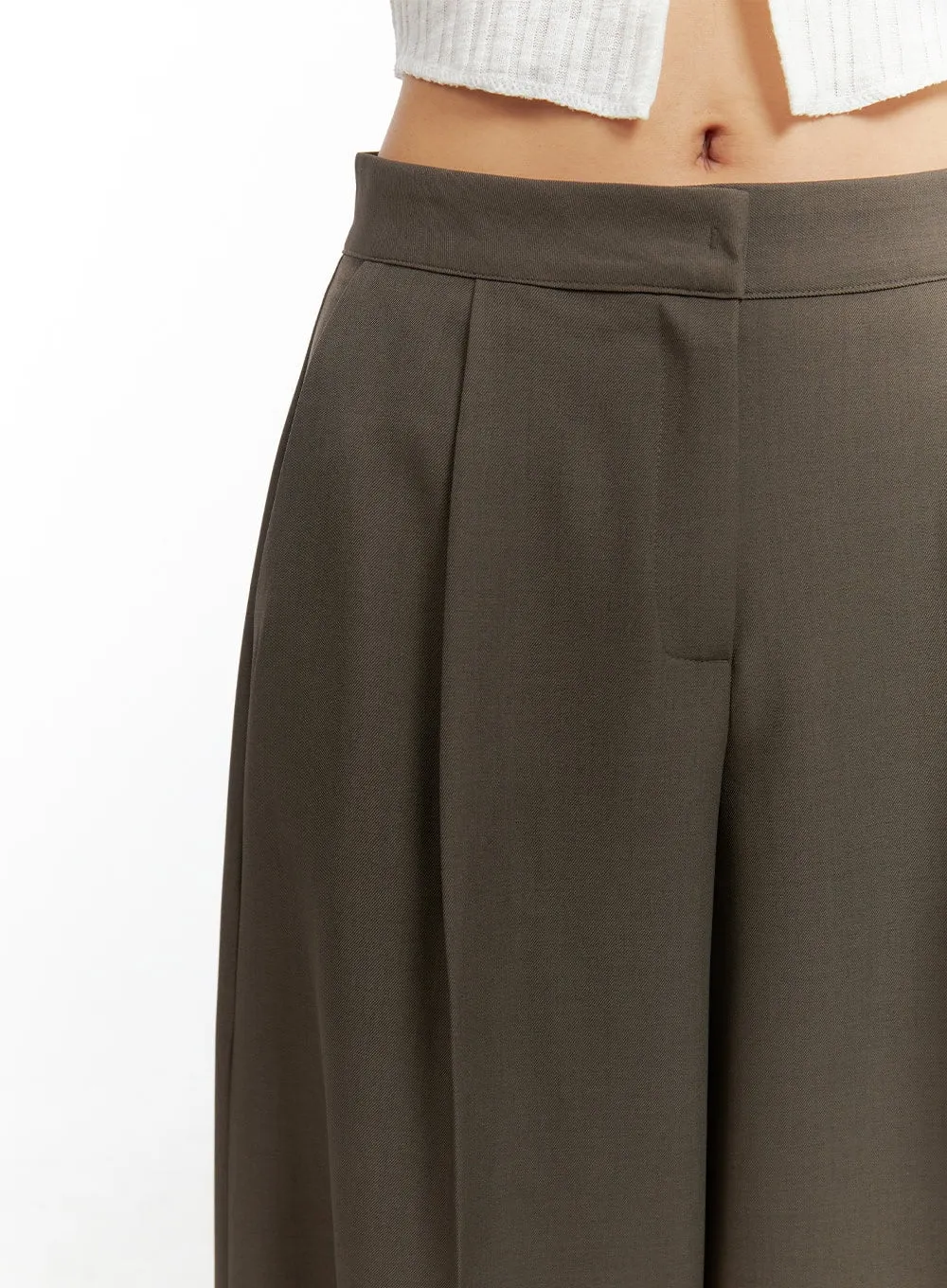 Pintuck Wide-Leg Tailored Pants IS402