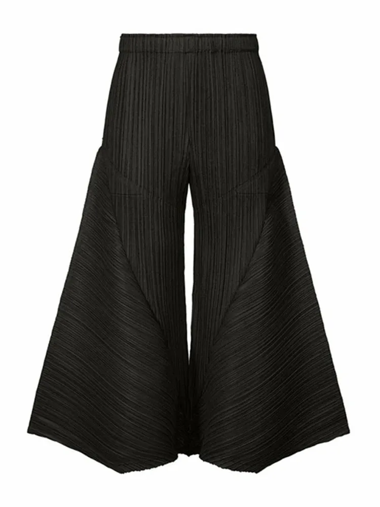 Pre Order:  Pleated Wide Leg Elastic Waist Solid Casual Pants