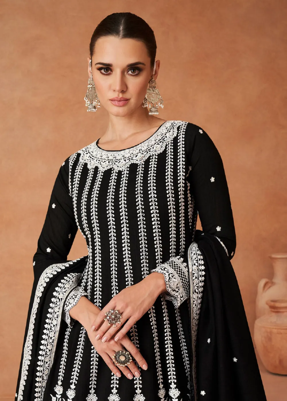 Premium Silk Embroidered Black Festive Sharara Suit