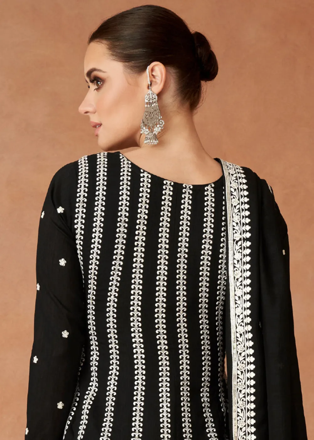 Premium Silk Embroidered Black Festive Sharara Suit