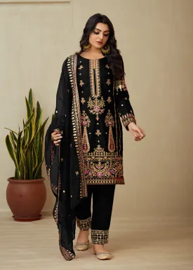 Pure Black Organza Embroidered Traditional Salwar Kameez