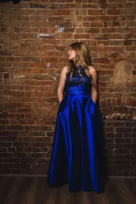 Royal blue halter and ball skirt