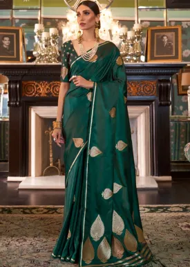 Sacramento Green Zari Butta Woven Banarasi Silk Saree : Top Pick