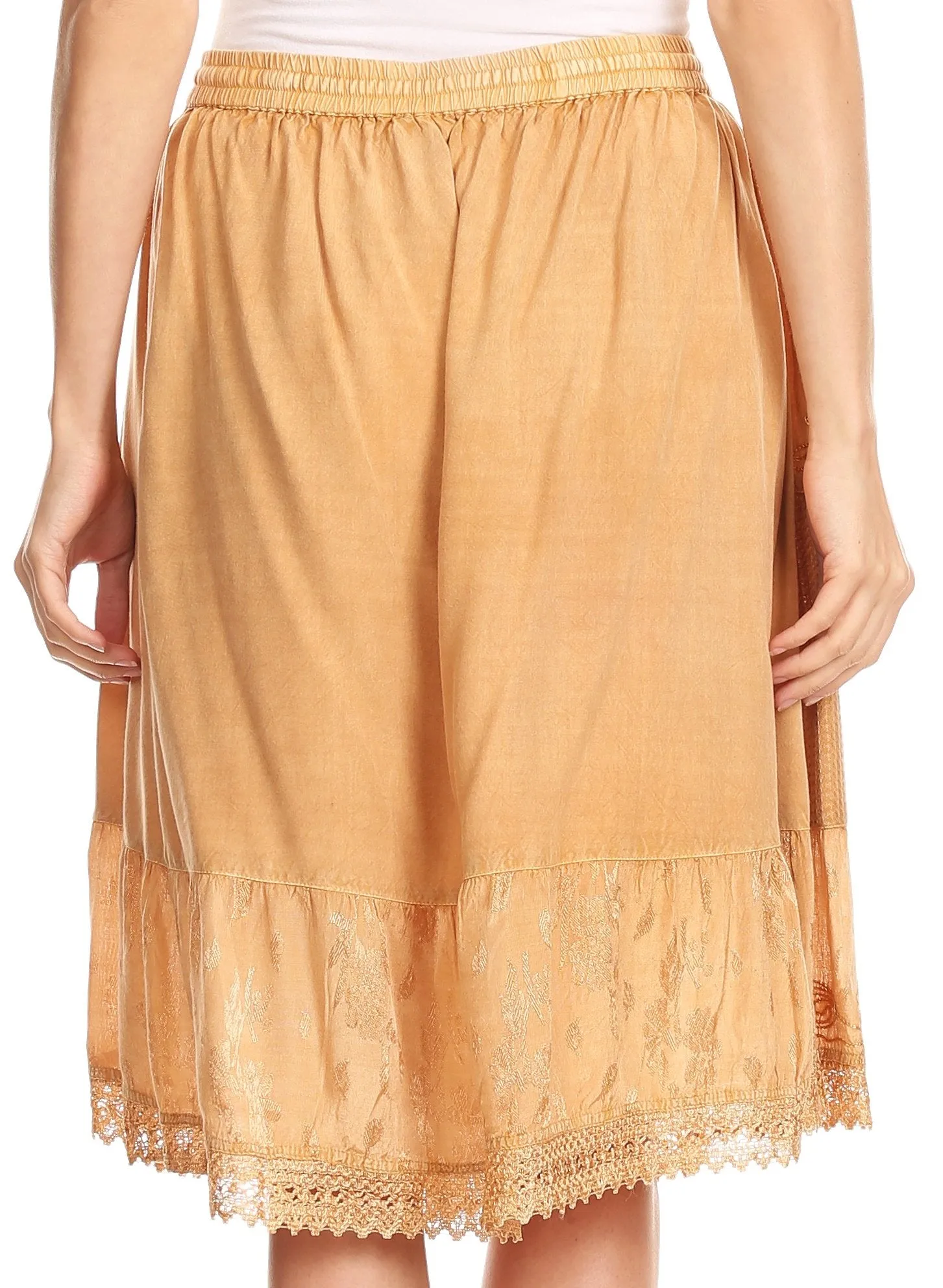 Sakkas Beren Mid Skirt Flared with Elastic Waist Embroidery Brocade and Crochet