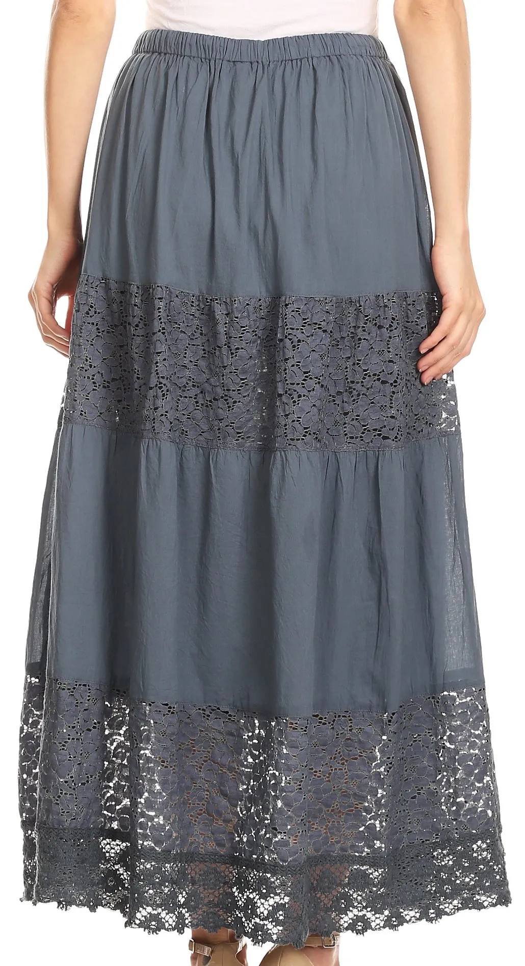 Sakkas Franchesca Boho Lace Skirt with Elastic Waistband