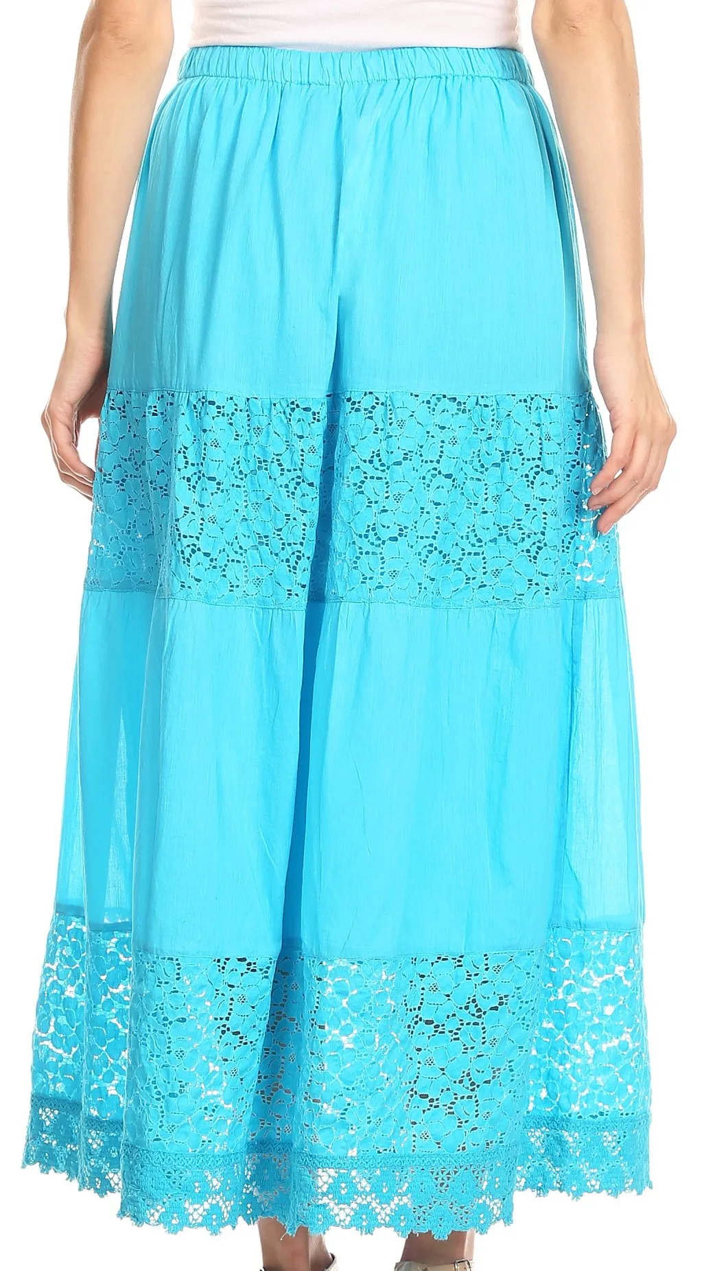 Sakkas Franchesca Boho Lace Skirt with Elastic Waistband