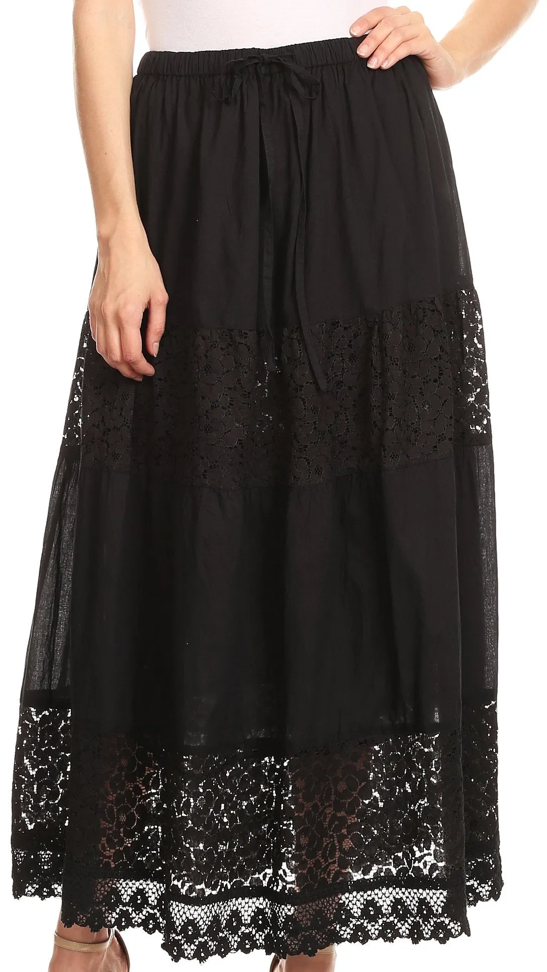 Sakkas Franchesca Boho Lace Skirt with Elastic Waistband