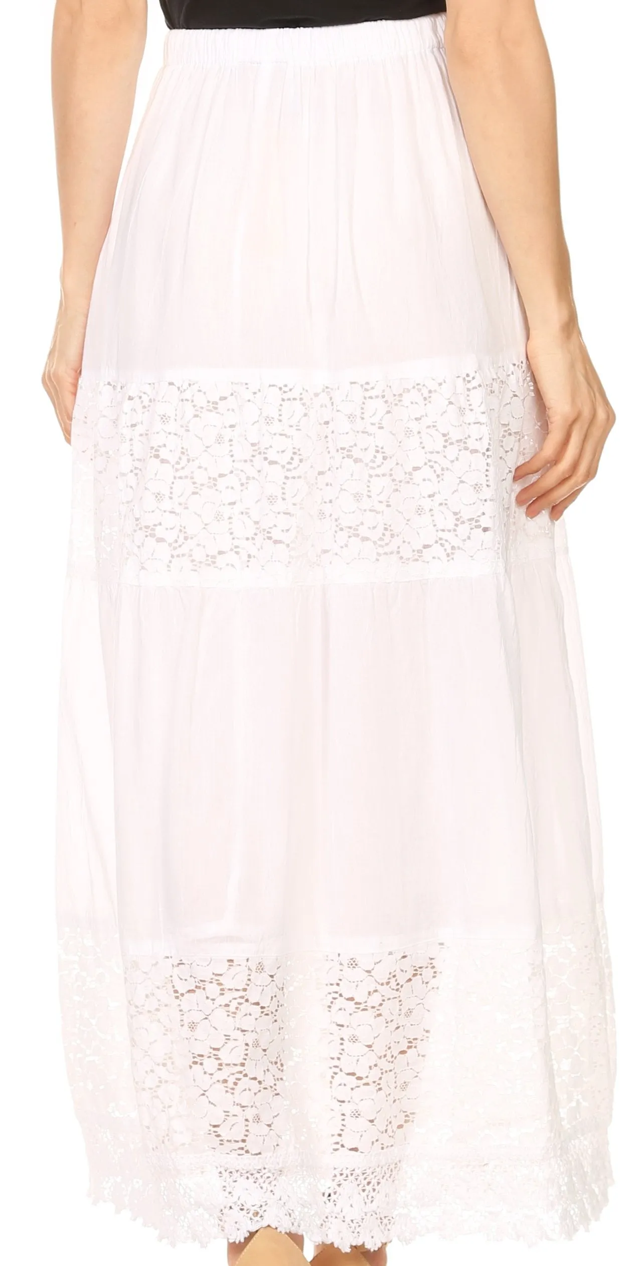 Sakkas Franchesca Boho Lace Skirt with Elastic Waistband