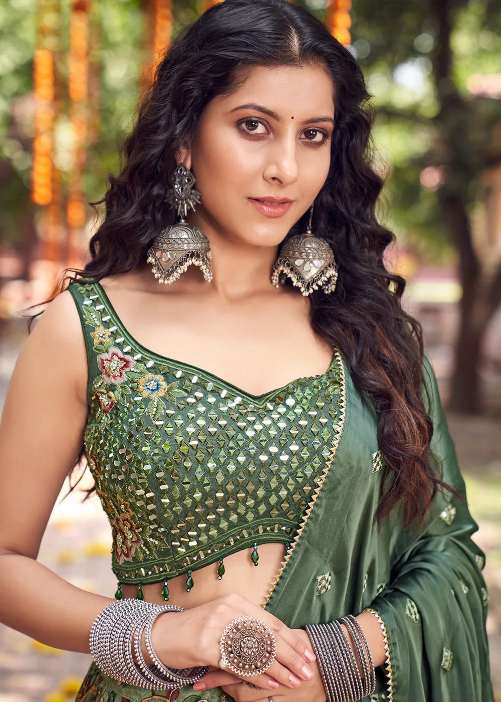 Shades Of Green Ready to Wear Designer Silk Lehenga Choli