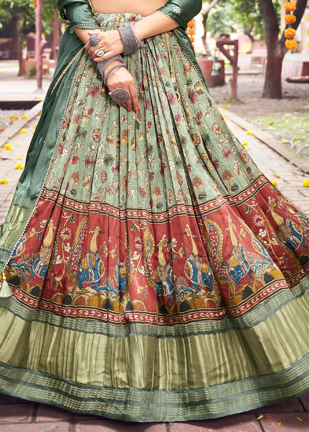 Shades Of Green Ready to Wear Designer Silk Lehenga Choli