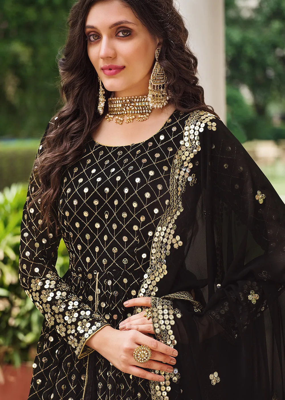 Supreme Black Sequins Wedding Pant Style Anarkali