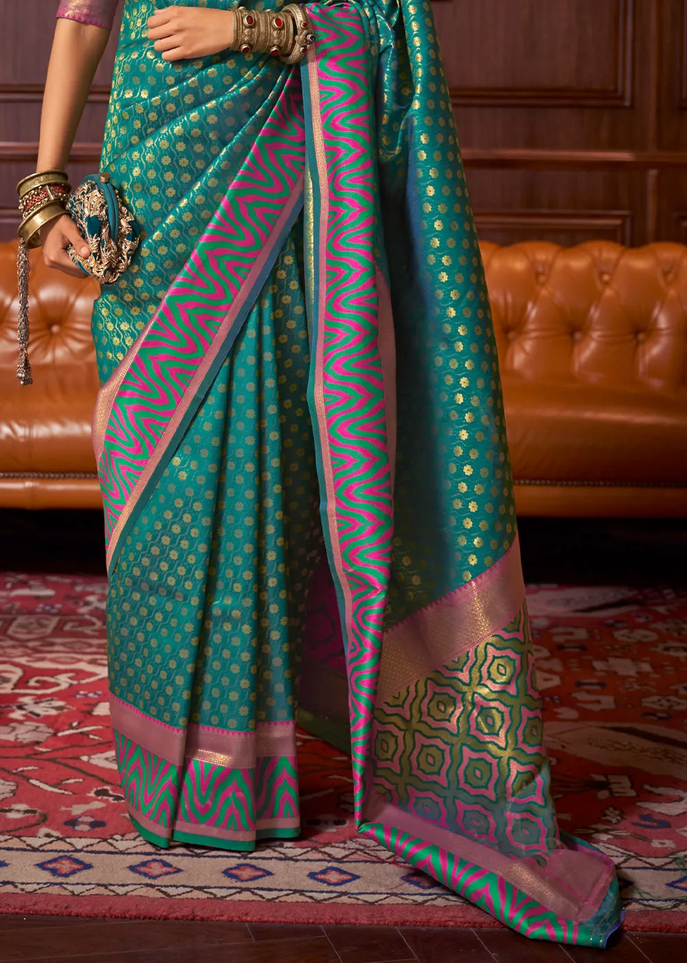 Teal Green Handloom Woven Banarasi Silk Saree