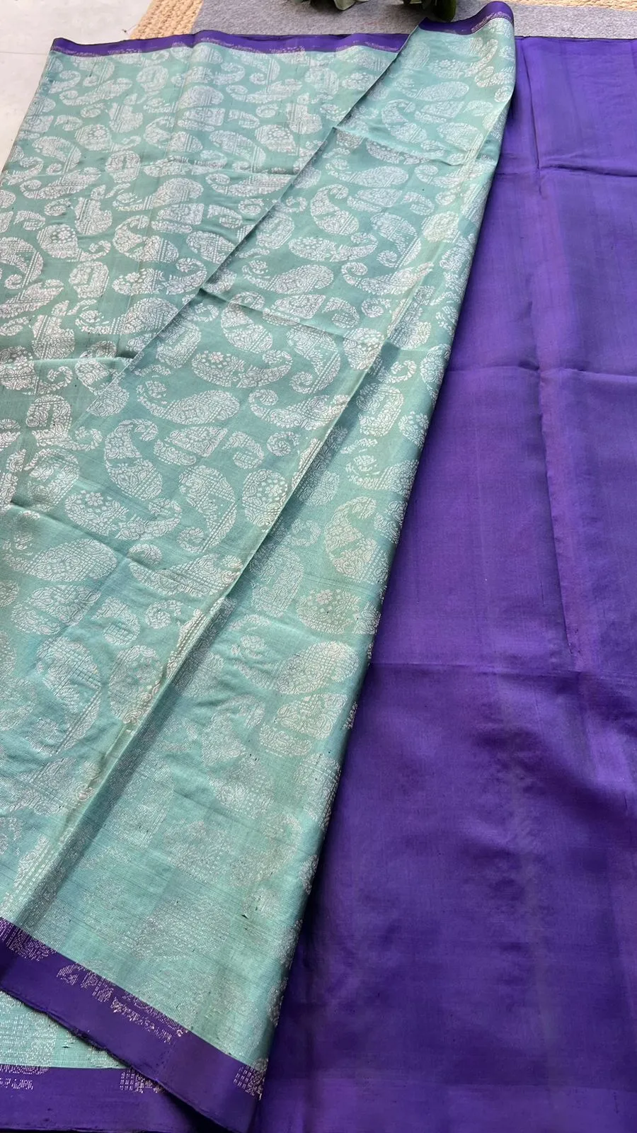 Tiffany blue kanjivaram soft silk saree with blouse