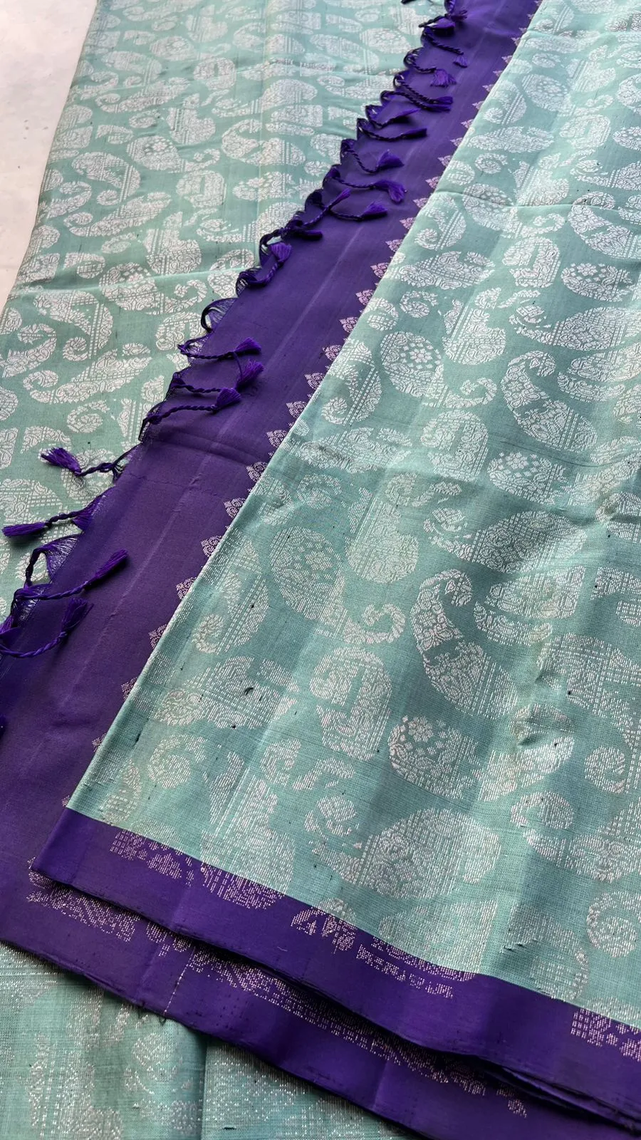 Tiffany blue kanjivaram soft silk saree with blouse