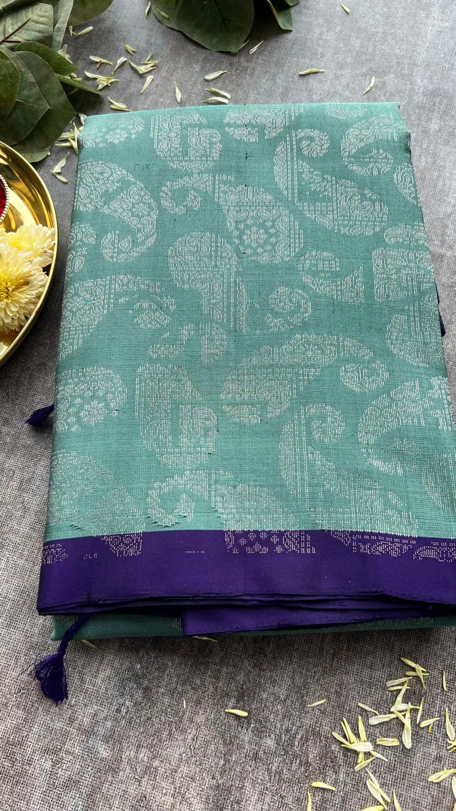 Tiffany blue kanjivaram soft silk saree with blouse