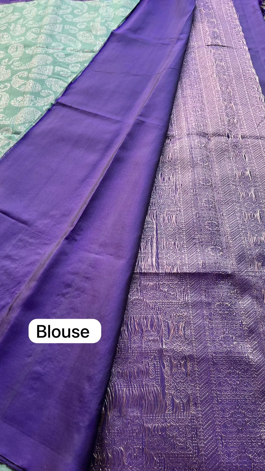 Tiffany blue kanjivaram soft silk saree with blouse