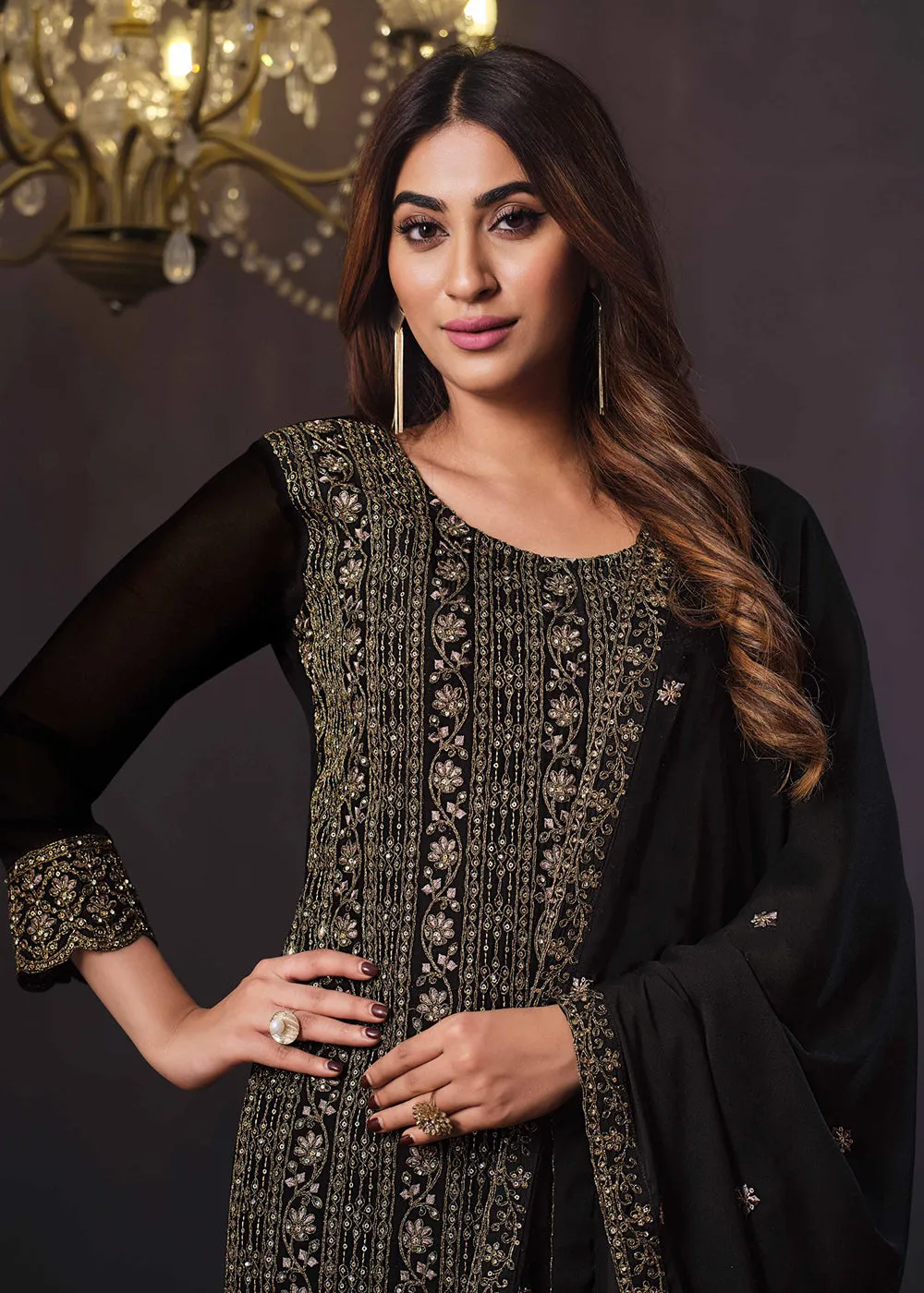 Two Tone Cottonic Georgette Black Function Style Salwar Suit