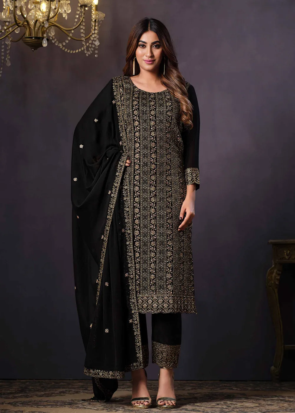 Two Tone Cottonic Georgette Black Function Style Salwar Suit