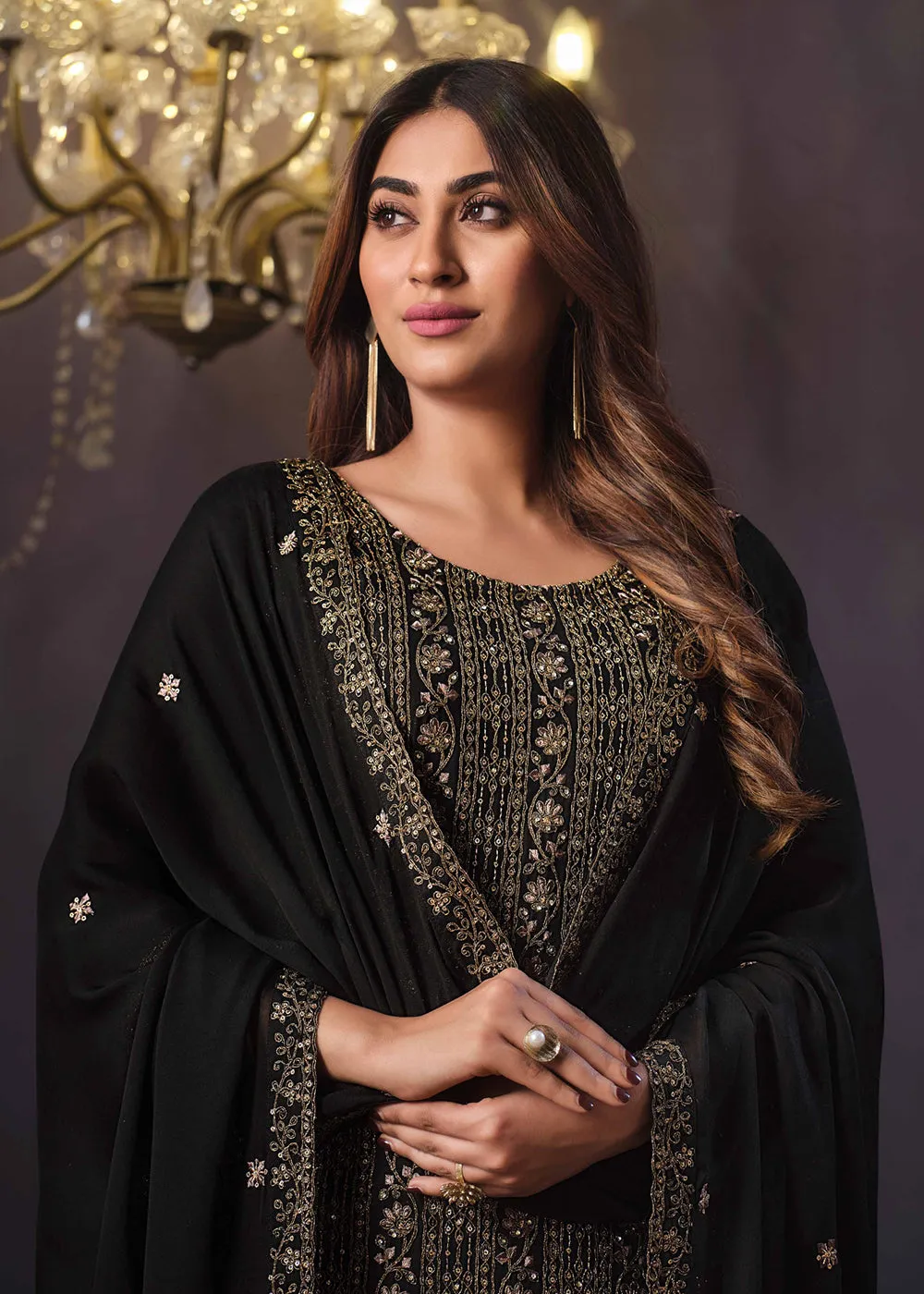 Two Tone Cottonic Georgette Black Function Style Salwar Suit